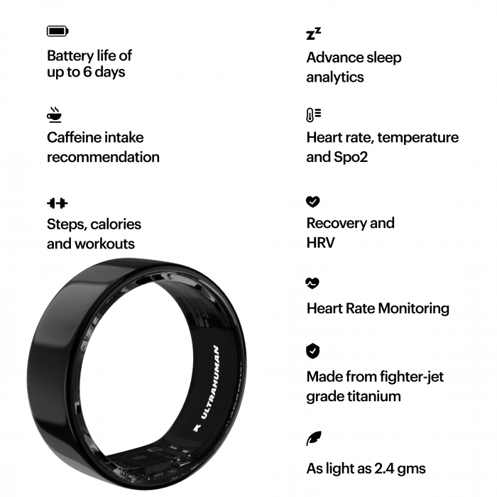 Ultrahuman Ring Air - Smart Ring, Charger, USB Cable / Size-08- Aster_Air_Black [6]