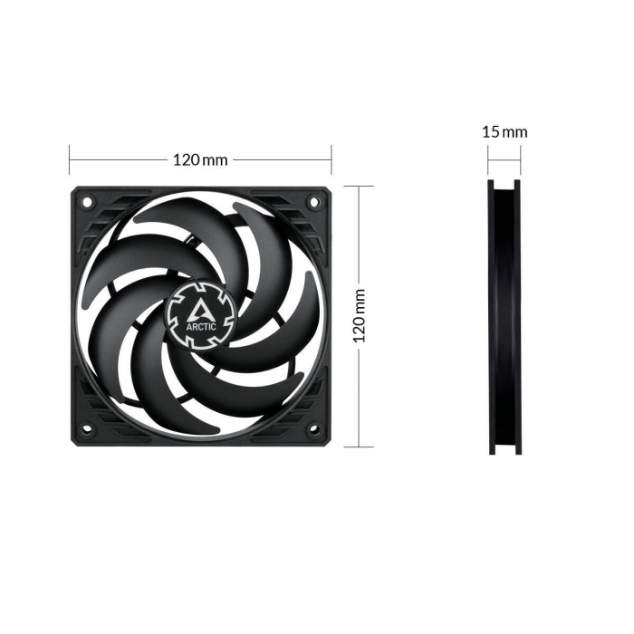 VENTILATOR ARCTIC PC 120x120x25 mm, "P12 SLIM PWM PST", w/ PWM & cablu PST, low noise FD bearing, high static pressure "ACFAN00187A" [4]