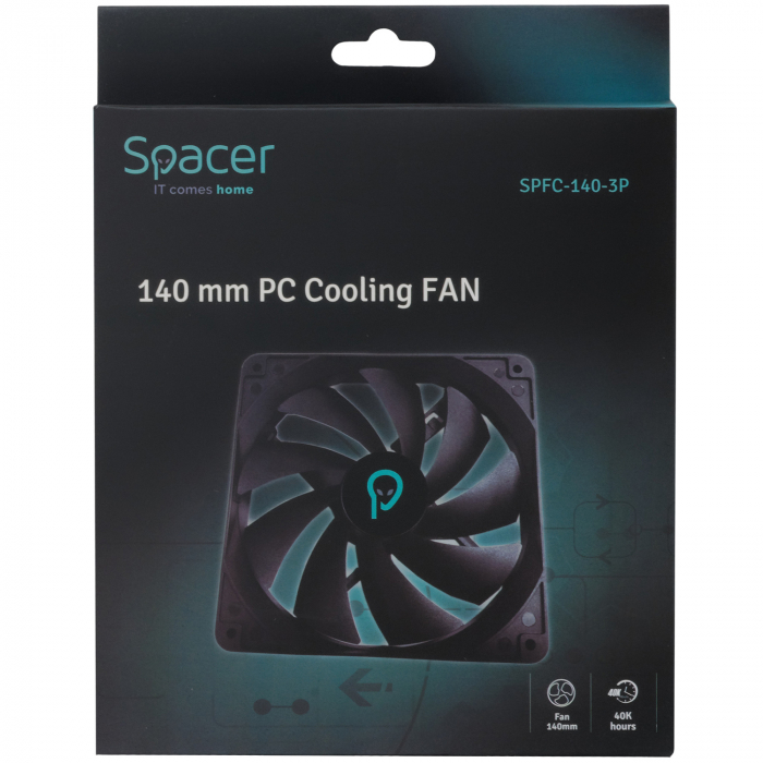 VENTILATOR SPACER PC 140x140x25 mm, Hydraulic Bearing, 52CFM, conector 3-pin, no LED,  black "SPFC-140-3P" [3]
