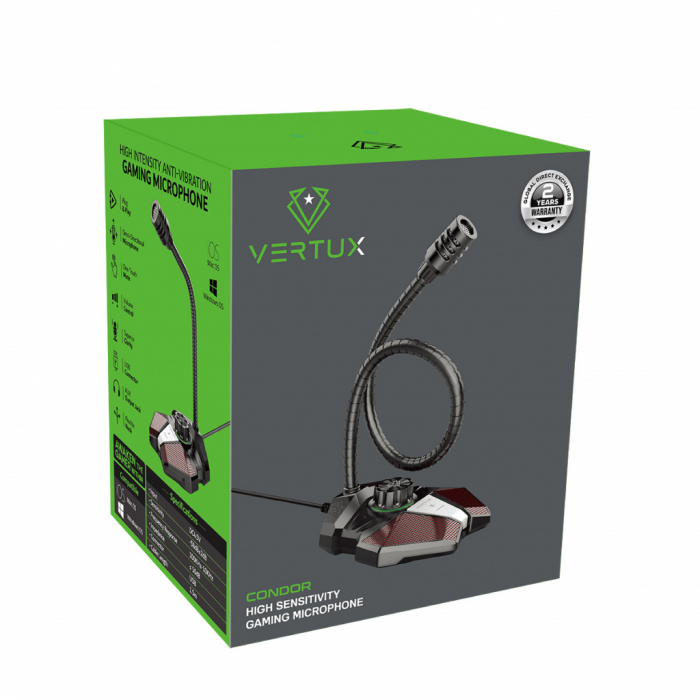 Vertux Gaming Condor High Sensitivity Omni-Directional Gaming Microphone With Volume Control - Grey [2]