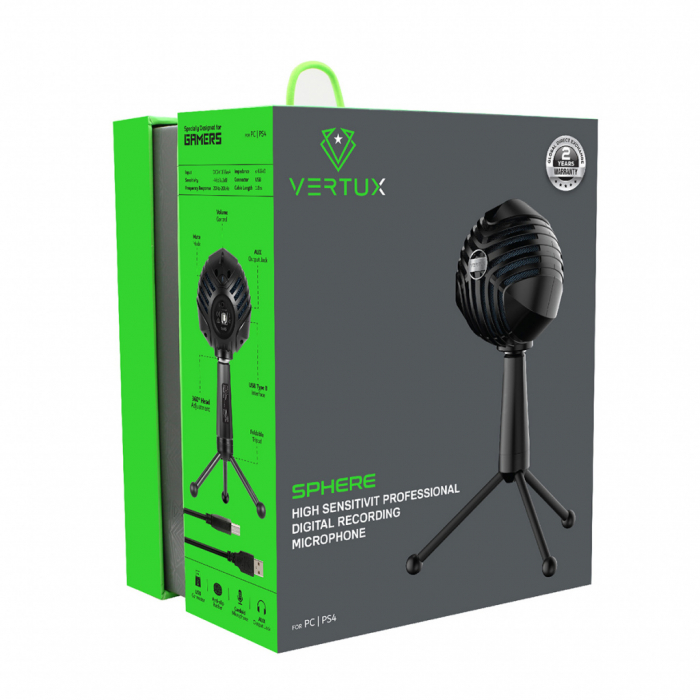 Vertux Gaming Sphere High Sensitivity Professional Digital Recording Microphone - Black [2]
