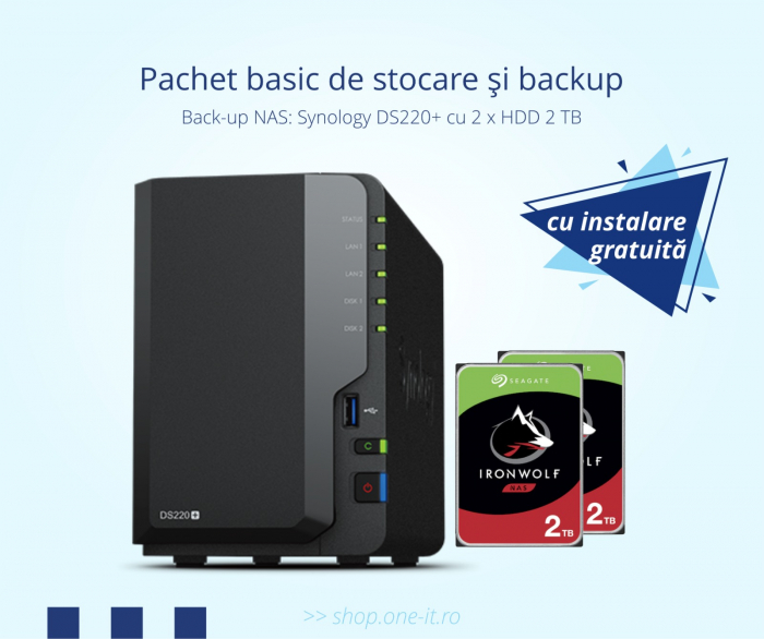 Pachet basic de stocare si backup: Statie de back-up Synology DS220+ cu 2 x HDD 2 TB [1]