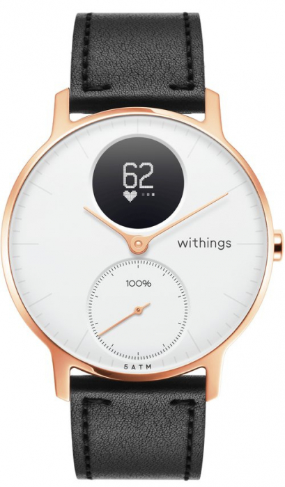 Withings Leather Wristband 18mm w Rose Gold buckle for Scanwatch 38mm, Steel HR 36mm, Withings Move, Move ECG, Steel - Black [2]