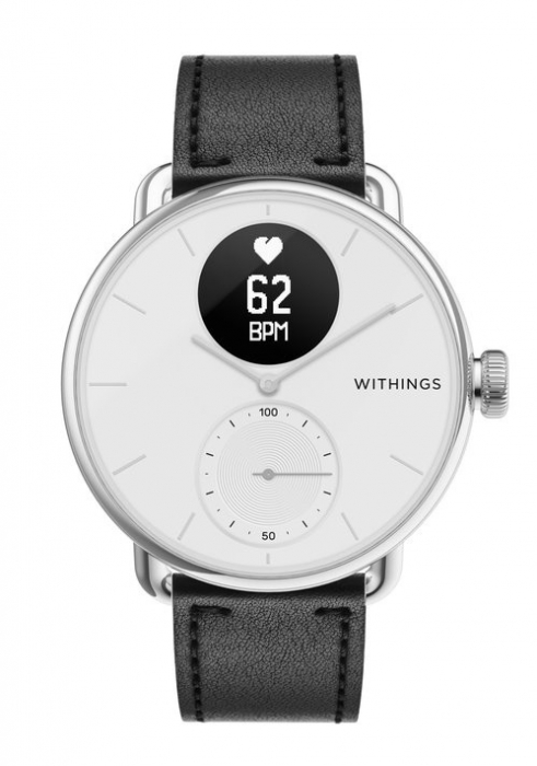 Withings Leather Wristband 18mm w Silver buckle for Scanwatch 38mm, Steel HR 36mm, Withings Move, Move ECG, Steel - Black [3]