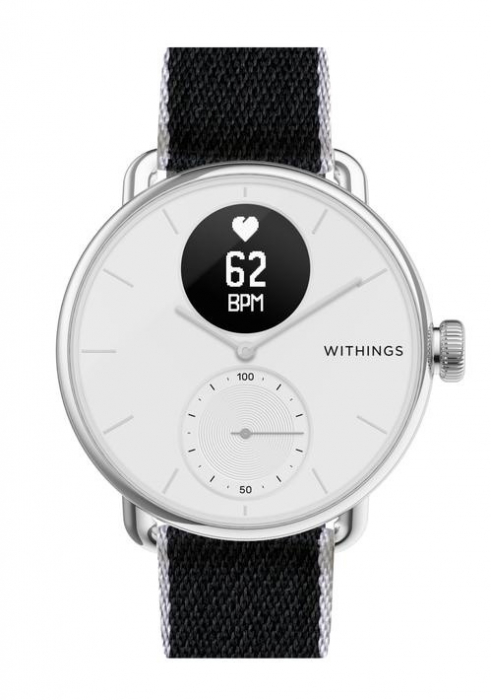 Withings Polyethylene terephthalate Wristband 18mm w Silver buckle for Scanwatch 38mm, Steel HR 36mm, Withings Move, Move ECG, Steel - Black & White [2]