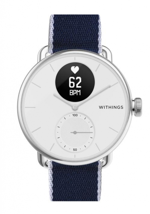 Withings Polyethylene terephthalate Wristband 18mm w Silver buckle for Scanwatch 38mm, Steel HR 36mm, Withings Move, Move ECG, Steel - Blue & White [2]