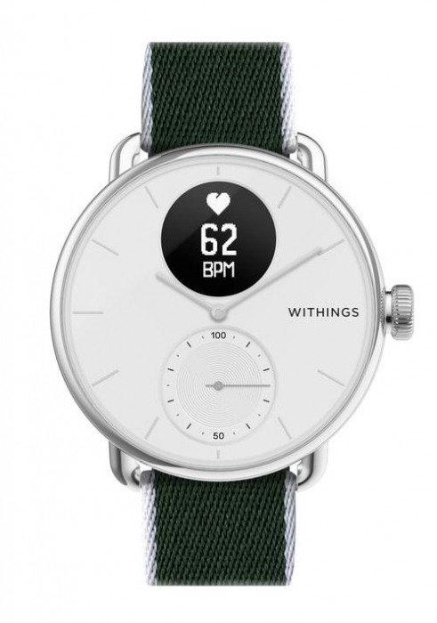 Withings Polyethylene terephthalate Wristband 18mm w Silver buckle for Scanwatch 38mm, Steel HR 36mm, Withings Move, Move ECG, Steel - Green & White [2]