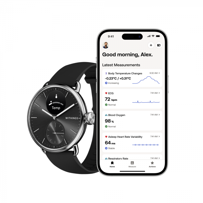 Withings Scanwatch 2 / 38mm (Activity, Sleep Tracker, ECG, Temperature, SPO2 / Stainless steel, fkm wristband, sapphire glass) - Black [2]