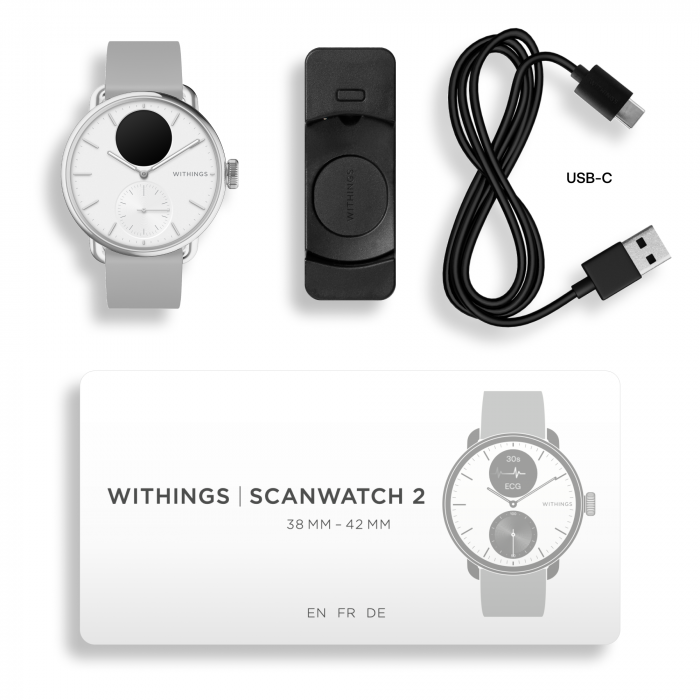 Withings Scanwatch 2 / 38mm (Activity, Sleep Tracker, ECG, Temperature, SPO2 / Stainless steel, fkm wristband, sapphire glass) - White [4]