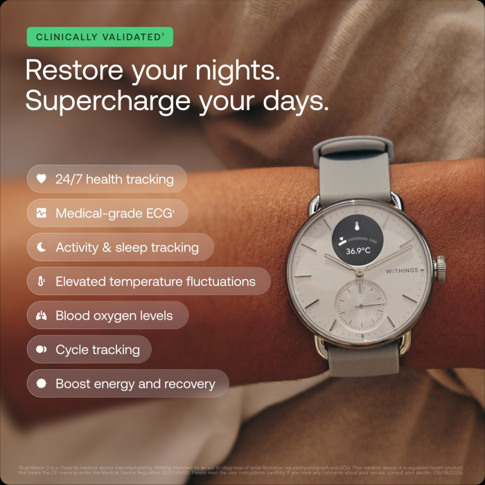 Withings Scanwatch 2 / 42mm (Activity, Sleep Tracker, ECG, Temperature, SPO2 / Stainless steel, fkm wristband, sapphire glass) - Blue [3]