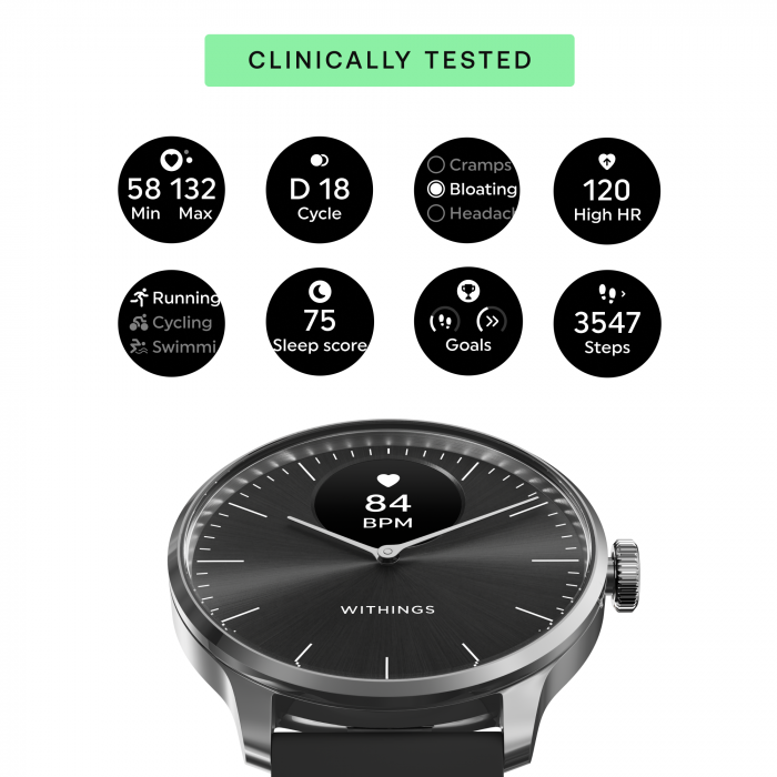 Withings Scanwatch Light / 37mm (Activity, Sleep Tracker / Stainless steel, fkm wristband, sapphire glass) - Black [3]