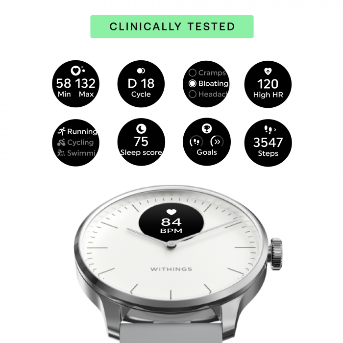 Withings Scanwatch Light / 37mm (Activity, Sleep Tracker / Stainless steel, fkm wristband, sapphire glass) - White [4]