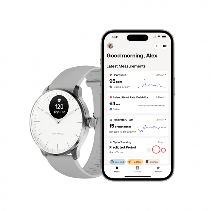 Withings Scanwatch Light / 37mm (Activity, Sleep Tracker / Stainless steel, fkm wristband, sapphire glass) - White [2]