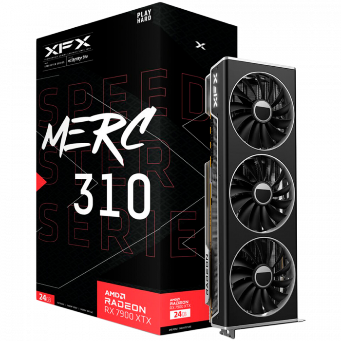 XFX AMD Video Card RX-7900XTX Speedster MERC310 BLACK 24GB GDDR6 384bit, 2615 MHz / Gbps, 3 x DP, 1 x HDMI, 3 fan, 2 slot [2]