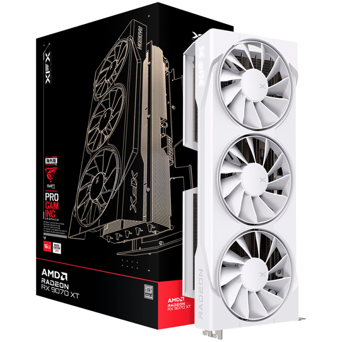 XFX Swift AMD Radeon RX 9070XT White Triple fan Gaming Edition with 16GB GDDR6 HDMI 3xDP, AMD RDNA 4 [1]
