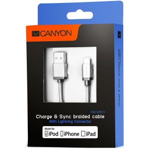 Charge & Sync MFI braided cable with metalic shell, USB to lightning, certified by Apple, 1m, 0.28mm, Dark gray [1]