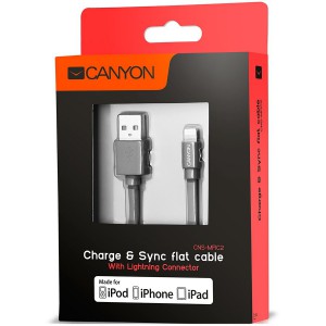 Charge & Sync MFI flat cable, USB to lightning, certified by Apple, 1m, 0.28mm, Dark gray [1]