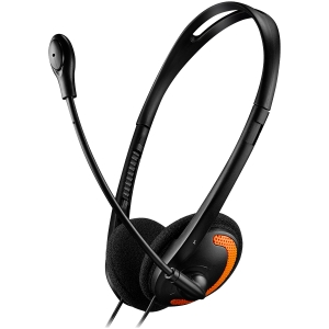 Casti - CANYON HS-01, PC headset with microphone, volume control and adjustable headband, cable length 1.8m, Black/Orange, 163*128*50mm, 0.069kg