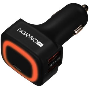 CANYON C-05 Universal 4xUSB car adapter, Input 12V-24V, Output 5V-4.8A, with Smart IC, black rubber coating + orange LED, 71.8*38.8*33mm, 0.034kg [0]