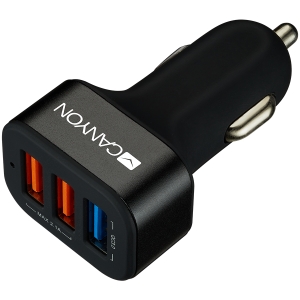 CANYON C-07 Universal 3xUSB car adapter(1 USB with Quick Charger QC3.0), Input 12-24V, Output USB/5V-2.1A+QC3.0/5V-2.4A&9V-2A&12V-1.5A, with Smart IC, black rubber coating+black metal ring+QC3.0 port  [0]
