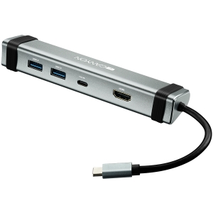 CANYON DS-3 Multiport Docking Station with 4 ports:1*Type C male+1*Type C female+2*USB3.0+1*HDMI, Input 100-240V, Output USB-C PD 5-20V/3A&USB-A 5V/1A, cabel 0.12m, Space grey, 150.8*33.7*24mm, 0.112k [2]