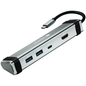CANYON DS-3 Multiport Docking Station with 4 ports:1*Type C male+1*Type C female+2*USB3.0+1*HDMI, Input 100-240V, Output USB-C PD 5-20V/3A&USB-A 5V/1A, cabel 0.12m, Space grey, 150.8*33.7*24mm, 0.112k [1]