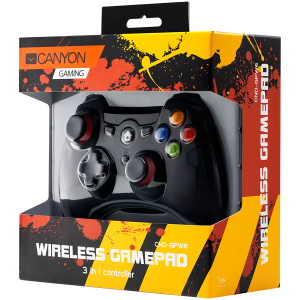 CANYON GP-W6, 2.4G Wireless Controller with Dual Motor, Rubber coating, 2PCS AA Alkaline battery ,support PC X-input mode/D-input mode, PS3, Android/nano size dongle,black [3]