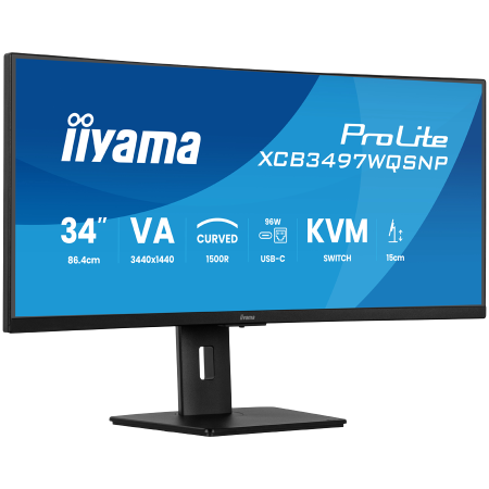 34" UW Curved VA-panel, 3440x1440-120Hz, 350cdm, 0,4ms MPRT, Speakers,USB-C Dock (LAN/KVM/95W PD),DisplayPort, 2xHDMI,USB HUB (2x3.2 2xC) ,Adaptive Sync.15cm Height Adj. Stand [1]