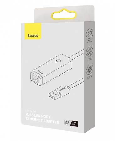 ADAPTOR RETEA Baseus Lite, USB 2.0 to RJ-45 Gigabit LAN Adapter, LED, negru "WKQX000101" (include TV 0.18lei) - 6932172606053 [2]