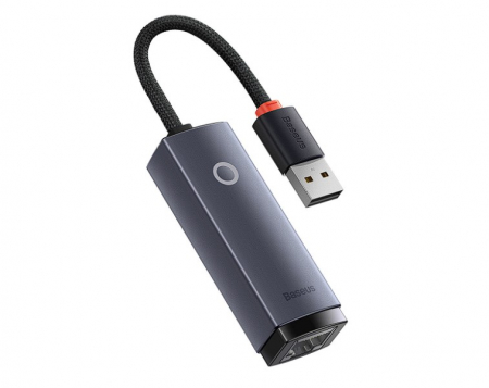 Adaptoare - ADAPTOR RETEA Baseus Lite, USB 2.0 to RJ-45 10/100 Mbps Adapter, metalic, LED, gri "WKQX000013" (include TV 0.18lei) - 6932172606046