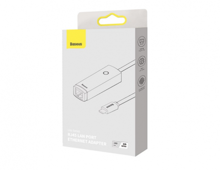 ADAPTOR RETEA Baseus Lite, USB Type-C to RJ-45 10/100 Mbps Adapter, LED, alb "WKQX000202" (include TV 0.18lei) - 6932172606091 [2]