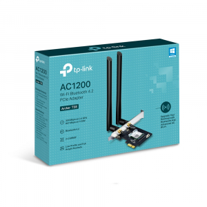 ADAPTOR RETEA TP-LINK wireless, de la 1 port PCI-E la 2 antene externe detasabile, 12000Mbps, Bluetooth 4.2,  Dual Band AC1200, 2.4GHz & 5GHz "Archer T5E " [1]