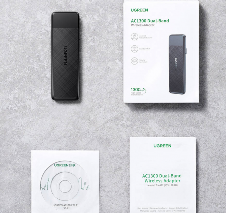 ADAPTOR RETEA Ugreen, \\"CM492\\" extern wireless dual band 2.4 / 5 GHz, USB 3.0, port, 1300 Mbps \\"50340\\" (include TV 0.18lei) - 6957303853403 [2]