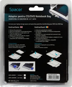 Adaptor SSD pentru CD/DVD Bay, pentru Notebook, Ingust, 9mm, SPR-25DVDI [2]