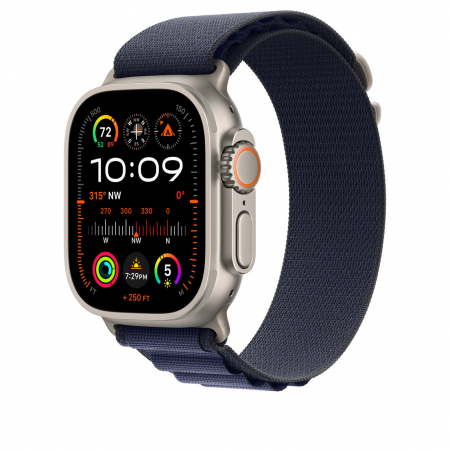 Apple Watch 49mm Loop:  Navy Alpine Loop - Medium - Natural Titanium Finish [2]