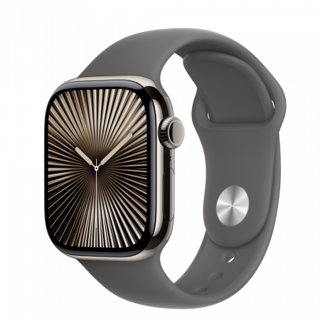 Apple Watch S10 Cellular 42mm Natural Titanium Case with Stone Grey Sport Band - S/M [0]