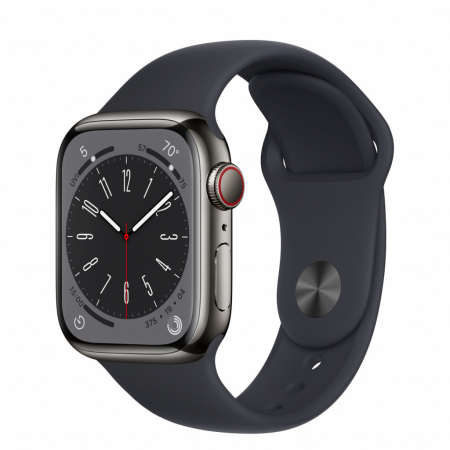 Apple Watch S8 Cellular 41mm Graphite Stainless Steel Case with Midnight Sport Band - Regular [0]