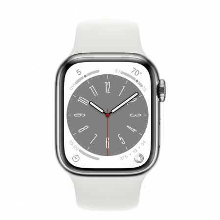 Apple Watch S8 Cellular 41mm Silver Stainless Steel Case with White Sport Band - Regular [1]