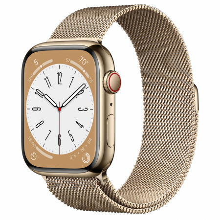 Apple Watch S8 Cellular 45mm Gold Stainless Steel Case with Gold Milanese Loop [0]