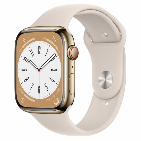 Apple Watch S8 Cellular 45mm Gold Stainless Steel Case with Starlight Sport Band - Regular [0]