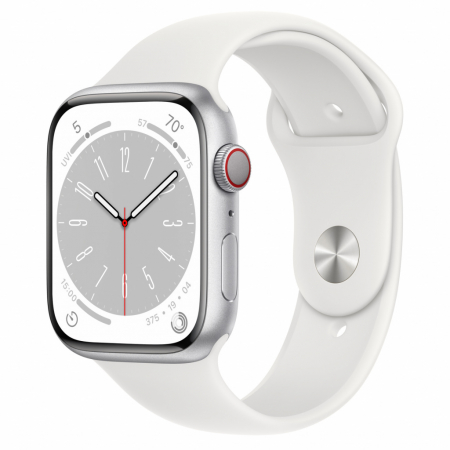 Apple Watch S8 Cellular 45mm Silver Aluminium Case with White Sport Band - Regular [0]