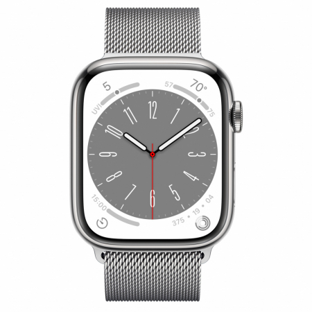 Apple Watch S8 Cellular 45mm Silver Stainless Steel Case with Silver Milanese Loop [1]