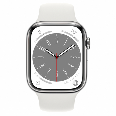 Apple Watch S8 Cellular 45mm Silver Stainless Steel Case with White Sport Band - Regular [1]