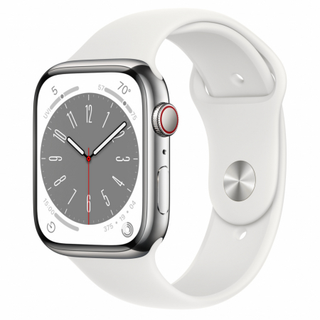Apple Watch S8 Cellular 45mm Silver Stainless Steel Case with White Sport Band - Regular [0]