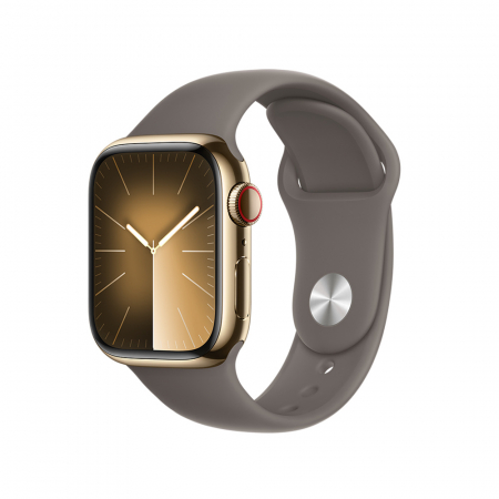 Apple Watch S9 Cellular 41mm Gold Stainless Steel Case w Clay Sport Band - M/L [0]