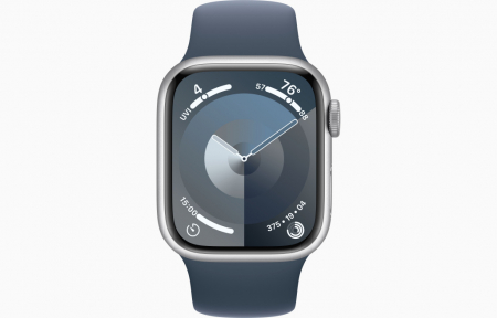 Apple Watch S9 Cellular 41mm Silver Alu Case w Storm Blue Sport Band - M/L [1]