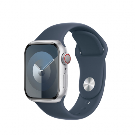 Apple Watch S9 Cellular 41mm Silver Alu Case w Storm Blue Sport Band - M/L [0]