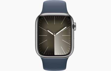 Apple Watch S9 Cellular 41mm Silver Stainless Steel Case w Storm Blue Sport Band - S/M [1]