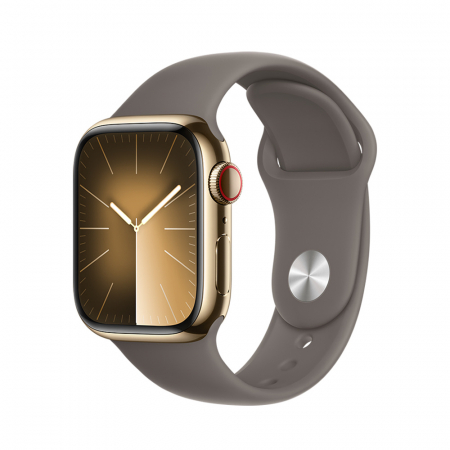 Apple Watch S9 Cellular 45mm Gold Stainless Steel Case w Clay Sport Band - M/L [0]