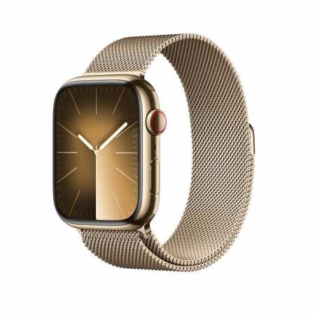 Apple Watch S9 Cellular 45mm Gold Stainless Steel Case w Gold Milanese Loop [0]
